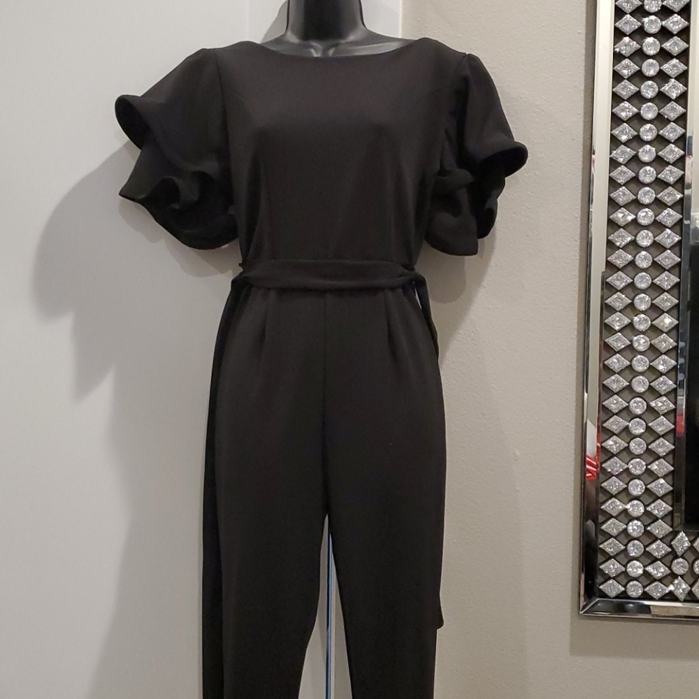 Black Ruffled Arms Jumpsuit